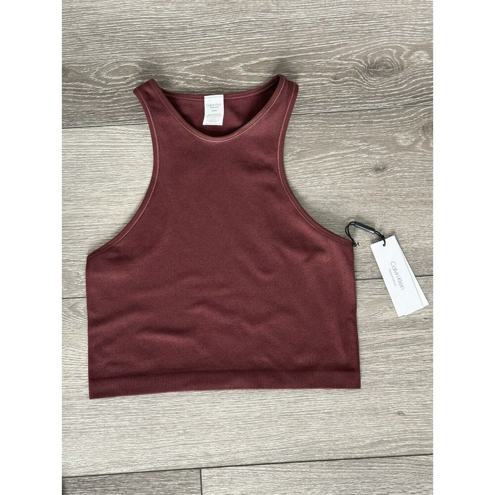 Calvin Klein Performance Women's Sz M High Neck Ribbed Crop Sleeveless Tank Top